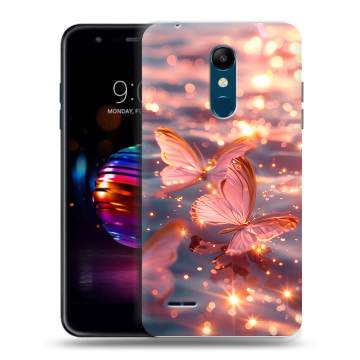 Силиконовый чехол на LG K11 Plus с принтом бабочки розовые