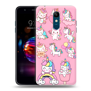Силиконовый чехол на LG K11 Plus с принтом Единороги и радуга