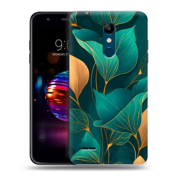 Силиконовый чехол на LG K11 Plus с принтом Листья и золото
