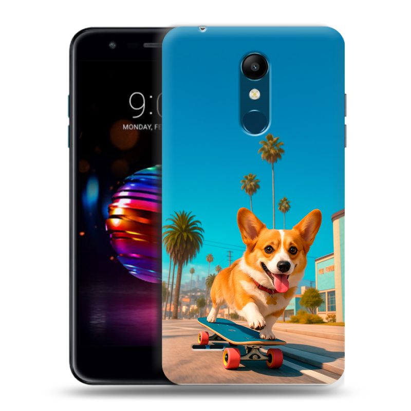 Силиконовый чехол на LG K11 Plus с принтом Корги на скейте Силиконовый чехол на LG K11 Plus с принтом Корги на скейте