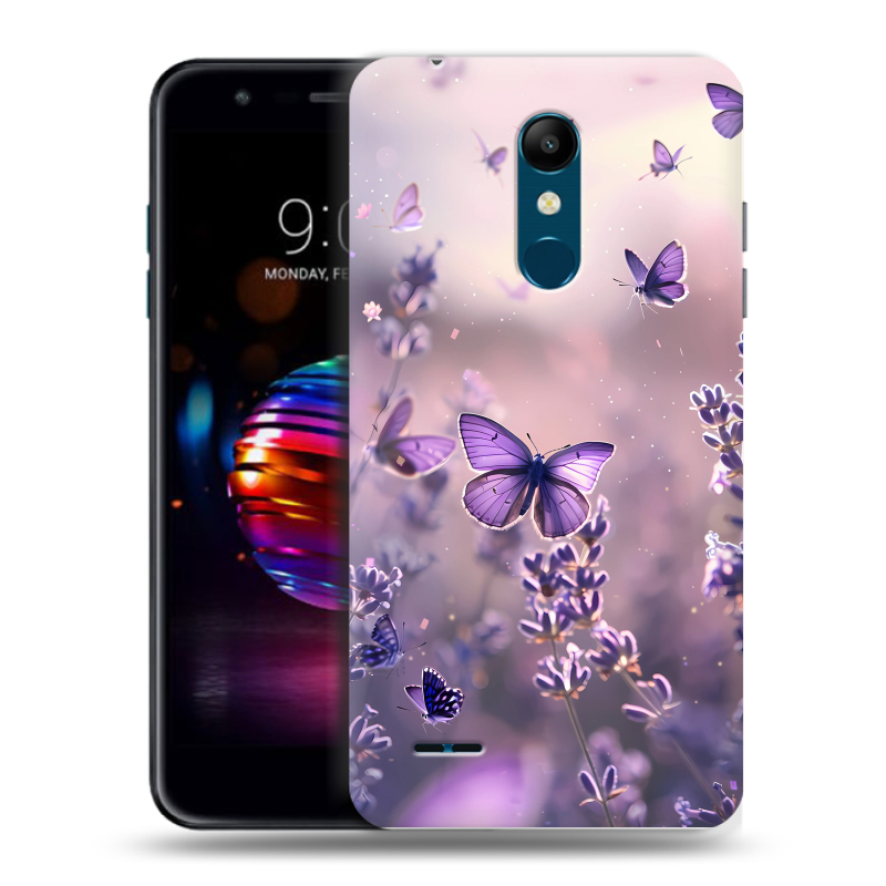 Силиконовый чехол на LG K11 Plus с принтом бабочки и лаванда Силиконовый чехол на LG K11 Plus с принтом бабочки и лаванда