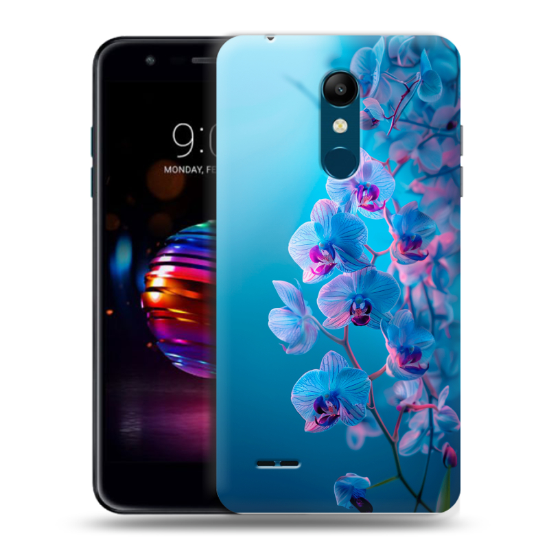 Силиконовый чехол на LG K11 Plus с принтом голубые орхидеи Силиконовый чехол на LG K11 Plus с принтом голубые орхидеи