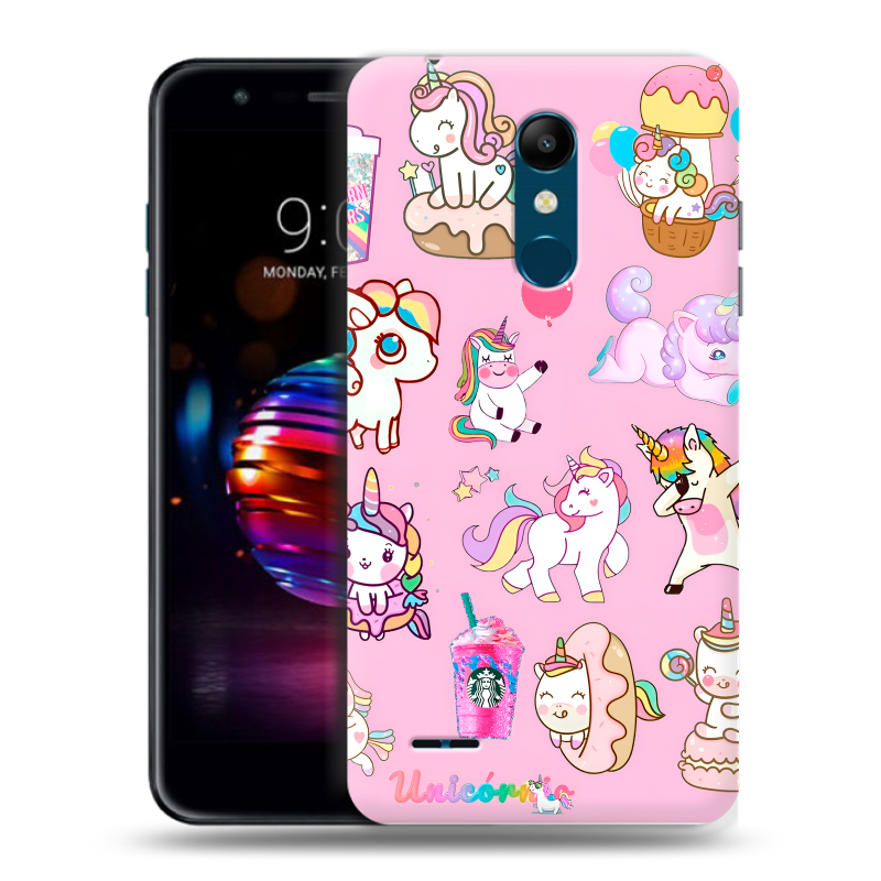 Силиконовый чехол на LG K11 Plus с принтом розовые единороги Силиконовый чехол на LG K11 Plus с принтом розовые единороги