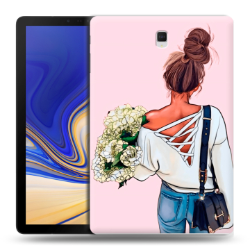 Силиконовый чехол на планшета Samsung Galaxy Tab S4 с принтом Девушка и букет