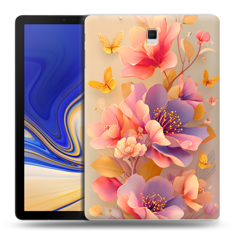 Силиконовый чехол на Samsung Galaxy Tab S4 с принтом Цветы и бабочки Силиконовый чехол на Samsung Galaxy Tab S4 с принтом Цветы и бабочки