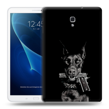 Силиконовый чехол на планшета Samsung Galaxy Tab A 10.5 с принтом Доберман и пистолет Силиконовый чехол на планшета Samsung Galaxy Tab A 10.5 с принтом Доберман и пистолет