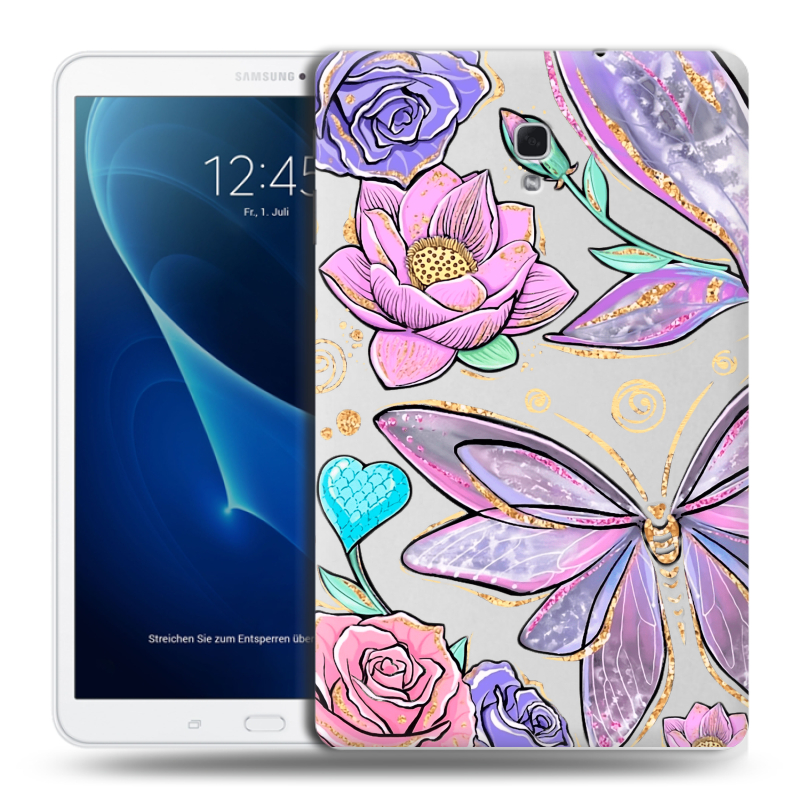 Силиконовый чехол на Samsung Galaxy Tab A 10.5 с принтом Бабочки и цветы Силиконовый чехол на Samsung Galaxy Tab A 10.5 с принтом Бабочки и цветы