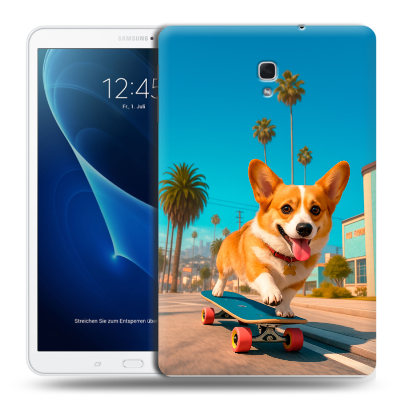 Силиконовый чехол на Samsung Galaxy Tab A 10.5 с принтом Корги на скейте Силиконовый чехол на Samsung Galaxy Tab A 10.5 с принтом Корги на скейте