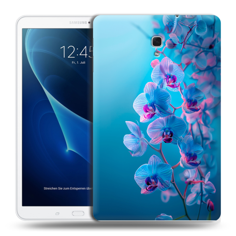Силиконовый чехол на Samsung Galaxy Tab A 10.5 с принтом голубые орхидеи Силиконовый чехол на Samsung Galaxy Tab A 10.5 с принтом голубые орхидеи