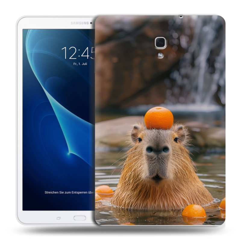 Силиконовый чехол на Samsung Galaxy Tab A 10.5 с принтом Капибара с апельсином Силиконовый чехол на Samsung Galaxy Tab A 10.5 с принтом Капибара с апельсином