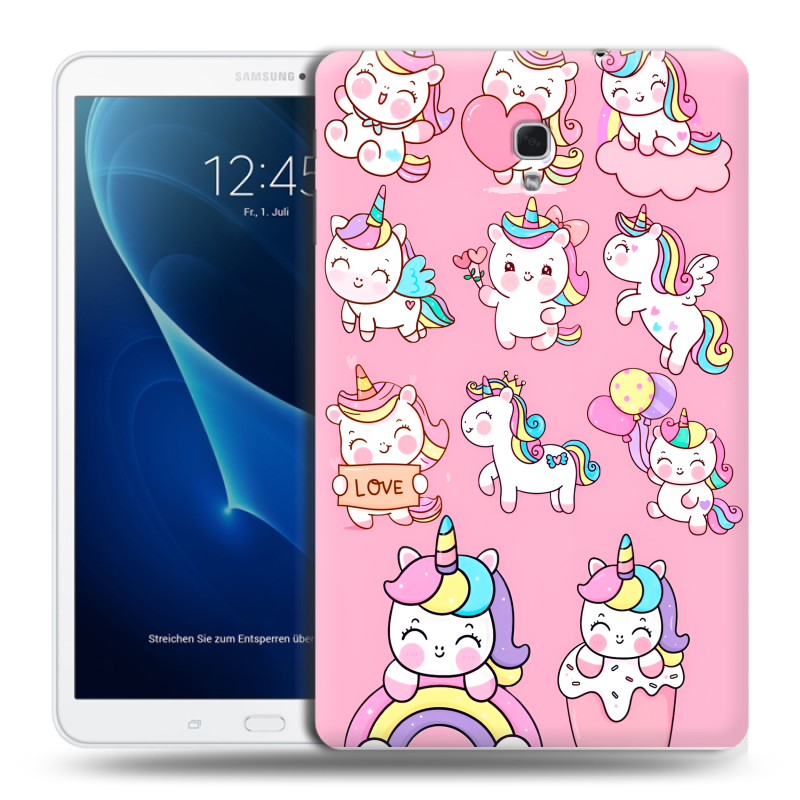 Силиконовый чехол на Samsung Galaxy Tab A 10.5 с принтом Единороги и радуга Силиконовый чехол на Samsung Galaxy Tab A 10.5 с принтом Единороги и радуга