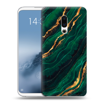 Силиконовый чехол на Meizu 16th Plus с принтом Мрамор зеленое золото Силиконовый чехол на Meizu 16th Plus с принтом Мрамор зеленое золото