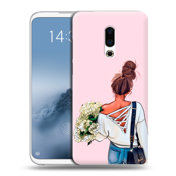 Силиконовый чехол на Meizu 16th Plus с принтом Девушка и букет Силиконовый чехол на Meizu 16th Plus с принтом Девушка и букет