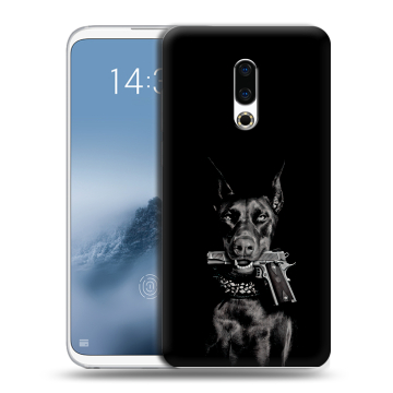 Силиконовый чехол на Meizu 16th Plus с принтом Доберман и пистолет Силиконовый чехол на Meizu 16th Plus с принтом Доберман и пистолет