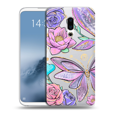 Силиконовый чехол на Meizu 16th Plus с принтом Бабочки и цветы