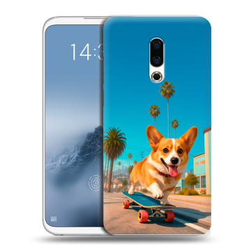 Силиконовый чехол на Meizu 16th Plus с принтом Корги на скейте Силиконовый чехол на Meizu 16th Plus с принтом Корги на скейте