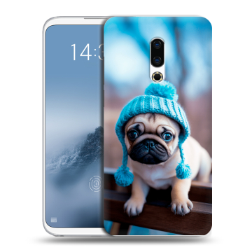 Силиконовый чехол на Meizu 16th Plus с принтом Мопс в шапке
