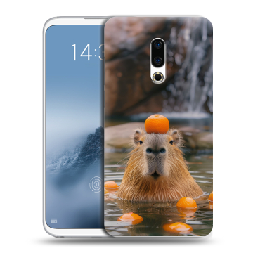 Силиконовый чехол на Meizu 16th Plus с принтом Капибара с апельсином