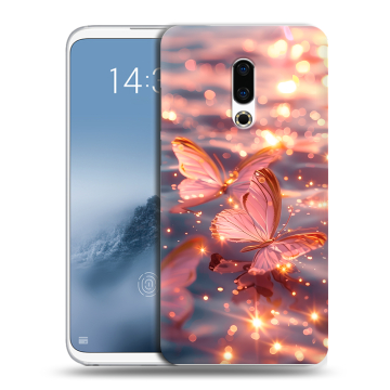 Силиконовый чехол на Meizu 16th Plus с принтом бабочки розовые