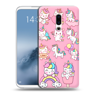 Силиконовый чехол на Meizu 16th Plus с принтом Единороги и радуга