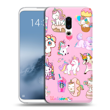 Силиконовый чехол на Meizu 16th Plus с принтом розовые единороги Силиконовый чехол на Meizu 16th Plus с принтом розовые единороги