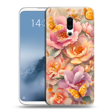 Силиконовый чехол на Meizu 16th Plus с принтом Цветы и бабочки Силиконовый чехол на Meizu 16th Plus с принтом Цветы и бабочки