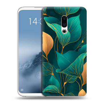 Силиконовый чехол на Meizu 16th Plus с принтом Листья и золото Силиконовый чехол на Meizu 16th Plus с принтом Листья и золото