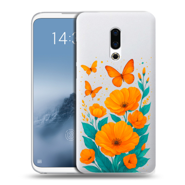 Силиконовый чехол на Meizu 16th Plus с принтом цветы бабочки Силиконовый чехол на Meizu 16th Plus с принтом цветы бабочки