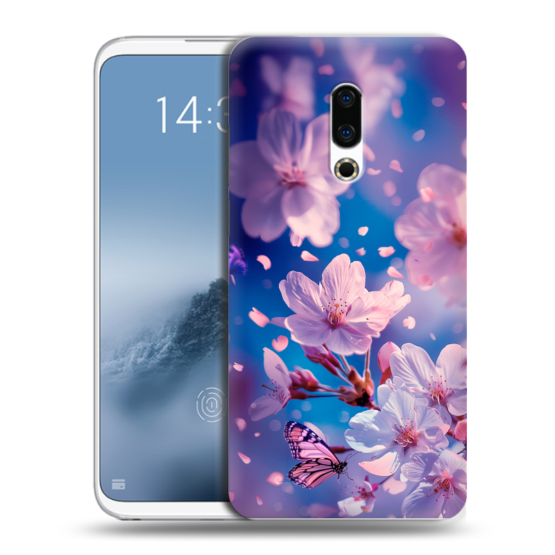 Силиконовый чехол на Meizu 16th Plus с принтом цветы бабочки Силиконовый чехол на Meizu 16th Plus с принтом цветы бабочки