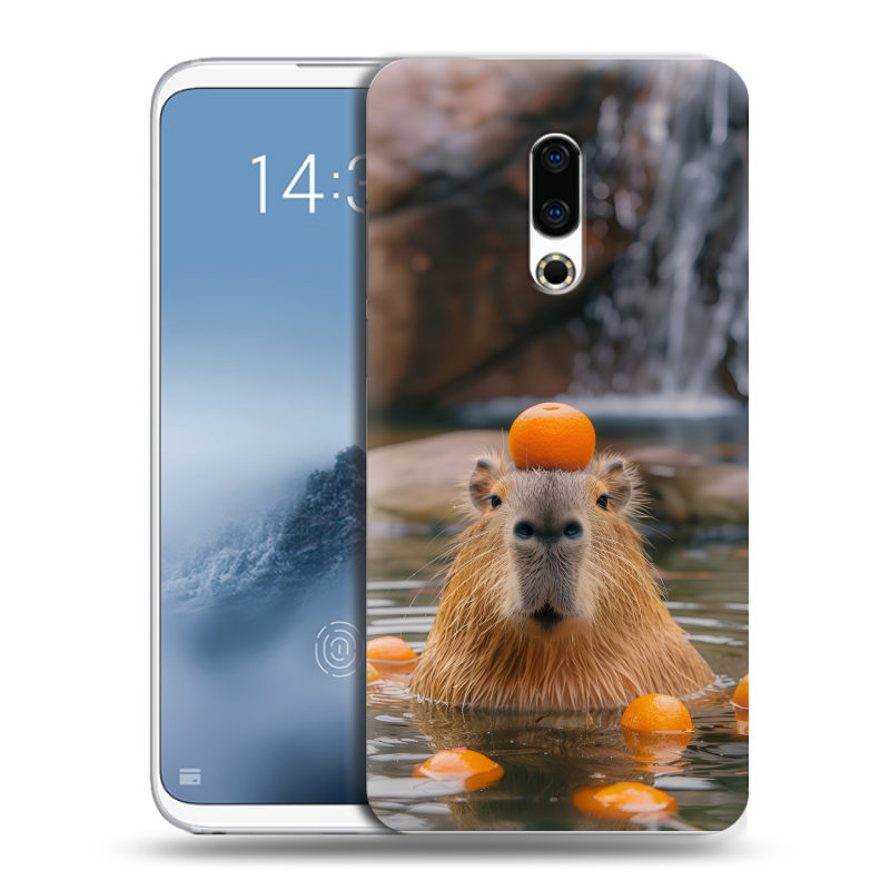 Силиконовый чехол на Meizu 16th Plus с принтом Капибара с апельсином Силиконовый чехол на Meizu 16th Plus с принтом Капибара с апельсином
