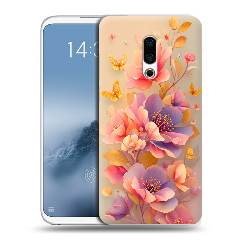 Силиконовый чехол на Meizu 16th Plus с принтом Цветы и бабочки Силиконовый чехол на Meizu 16th Plus с принтом Цветы и бабочки