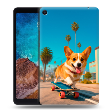 Силиконовый чехол на Xiaomi Mi Pad 4 Plus с принтом Корги на скейте
