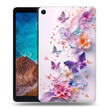 Силиконовый чехол на Xiaomi Mi Pad 4 Plus с принтом цветы бабочки