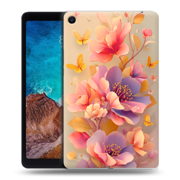Силиконовый чехол на Xiaomi Mi Pad 4 Plus с принтом Цветы и бабочки