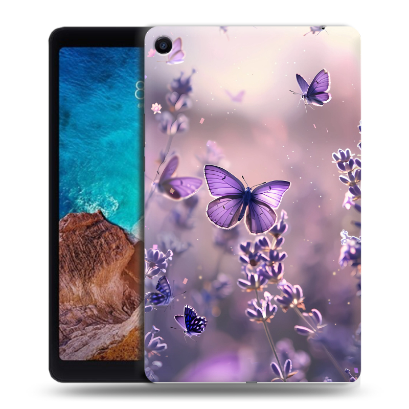 Силиконовый чехол на Xiaomi Mi Pad 4 Plus с принтом бабочки и лаванда Силиконовый чехол на Xiaomi Mi Pad 4 Plus с принтом бабочки и лаванда