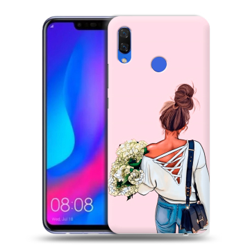 Пластиковый чехол на Huawei Nova 3 с принтом Девушка и букет