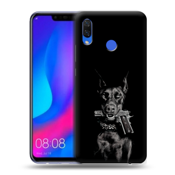 Пластиковый чехол на Huawei Nova 3 с принтом Доберман и пистолет