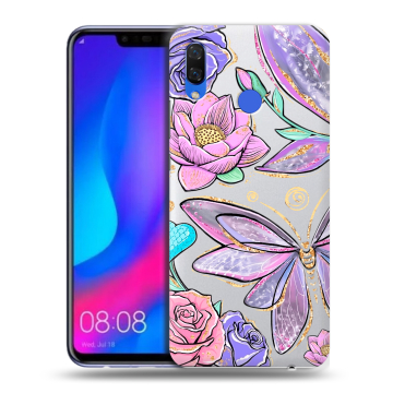 Пластиковый чехол на Huawei Nova 3 с принтом Бабочки и цветы