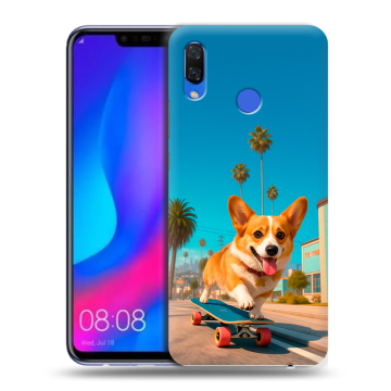 Пластиковый чехол на Huawei Nova 3 с принтом Корги на скейте
