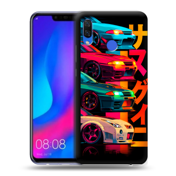 Пластиковый чехол на Huawei Nova 3 с принтом Гоночные машины