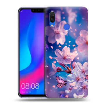 Пластиковый чехол на Huawei Nova 3 с принтом цветы бабочки