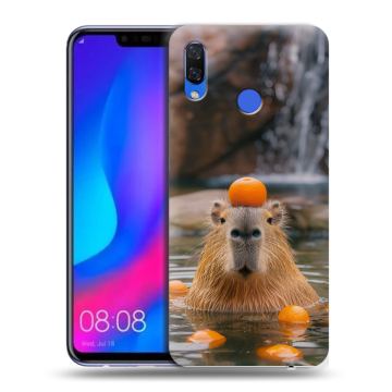 Пластиковый чехол на Huawei Nova 3 с принтом Капибара с апельсином Пластиковый чехол на Huawei Nova 3 с принтом Капибара с апельсином