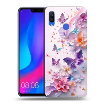 Пластиковый чехол на Huawei Nova 3 с принтом цветы бабочки
