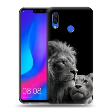 Пластиковый чехол на Huawei Nova 3 с принтом Лев кошки