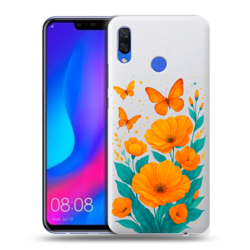 Пластиковый чехол на Huawei Nova 3 с принтом цветы бабочки