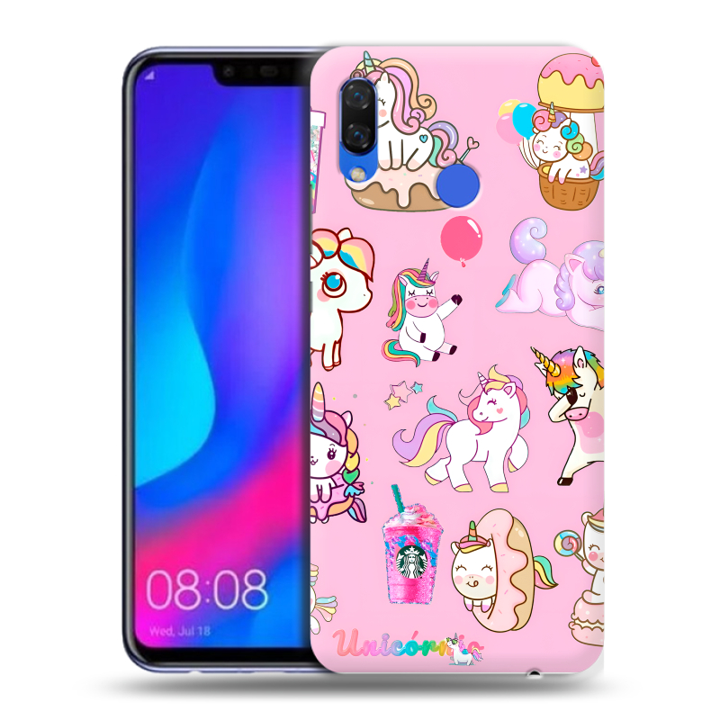 Пластиковый чехол на Huawei Nova 3 с принтом розовые единороги Пластиковый чехол на Huawei Nova 3 с принтом розовые единороги