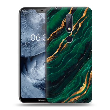 Силиконовый чехол на Nokia 6.1 Plus с принтом Мрамор зеленое золото