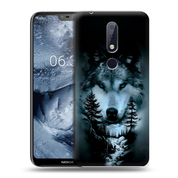 Силиконовый чехол на Nokia 6.1 Plus с принтом Лесной волк