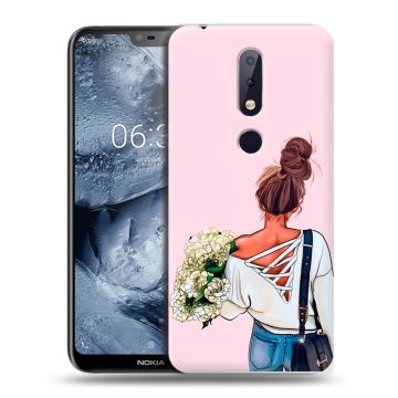 Силиконовый чехол на Nokia 6.1 Plus с принтом Девушка и букет