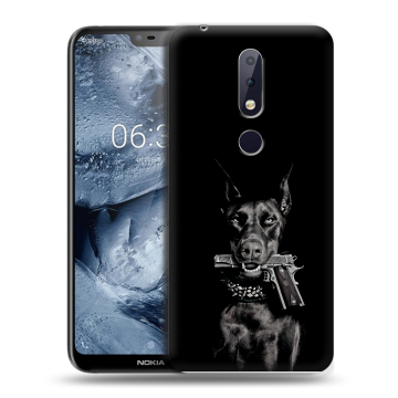 Силиконовый чехол на Nokia 6.1 Plus с принтом Доберман и пистолет